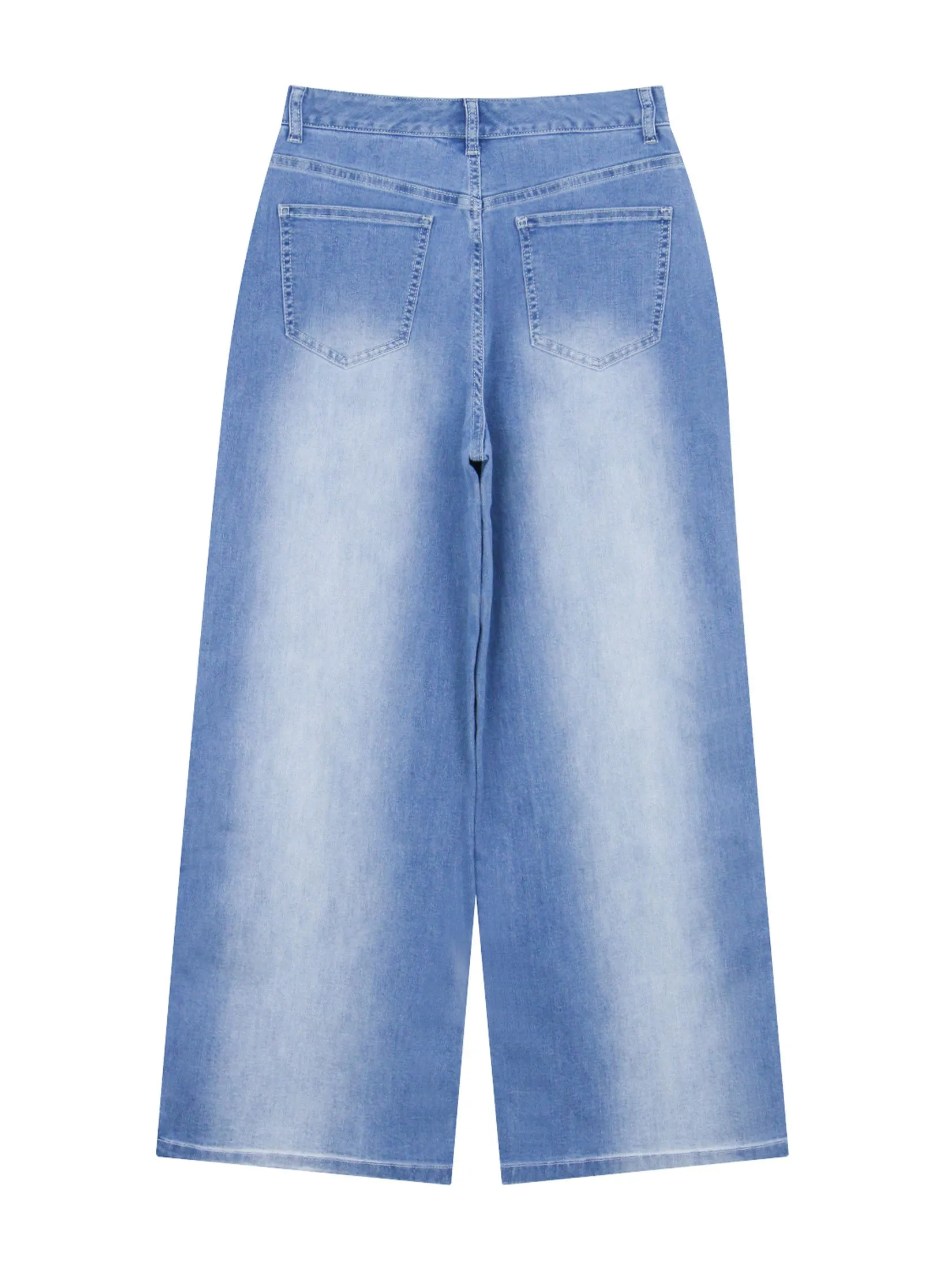 GIORDANO Women's Wide Leg Denim Jeans  Light Indigo Blue