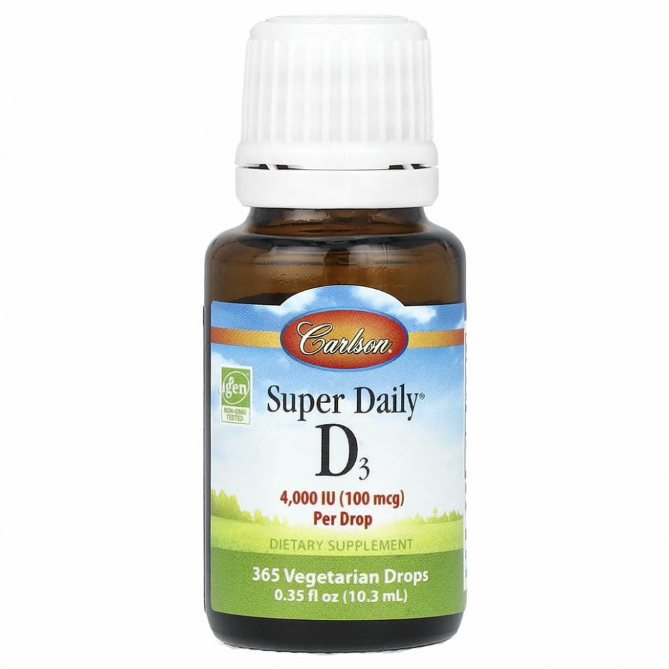 Carlson Labs, Super Daily D3, 100 мкг (4000 МЕ), 10,3 мл (0,35 жидк. Унции)