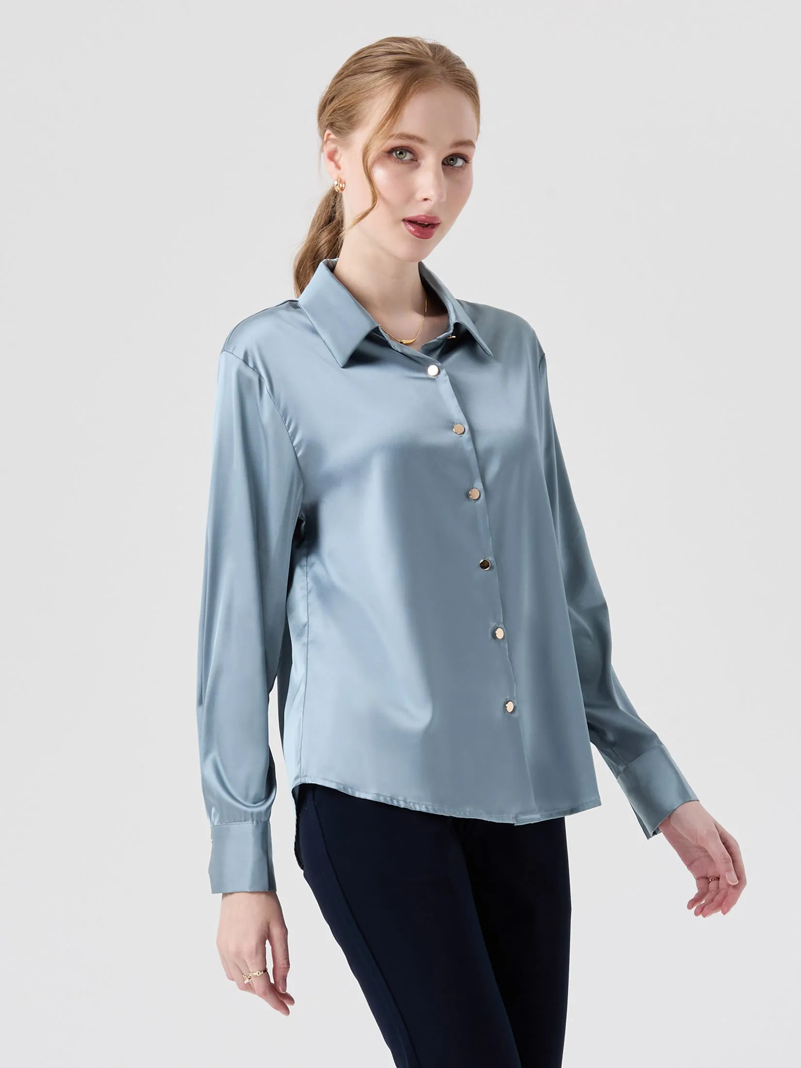 ESPADA Smooth Satin Shirt Woman Blue