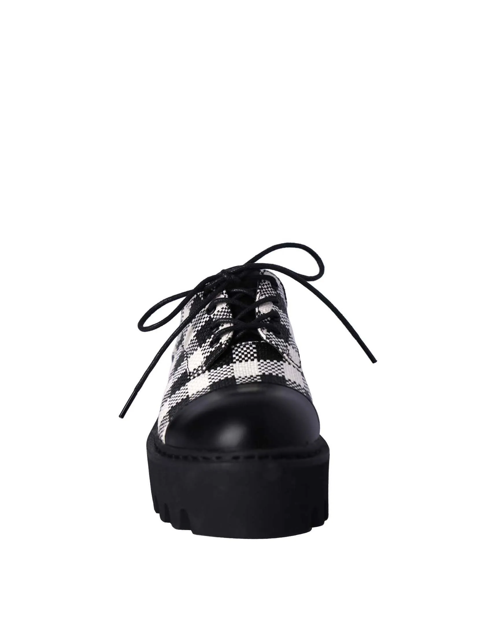 VILLAINS SF YAMILET-T Women's Platform Oxford Boots BLACK WHITE GINGHAM