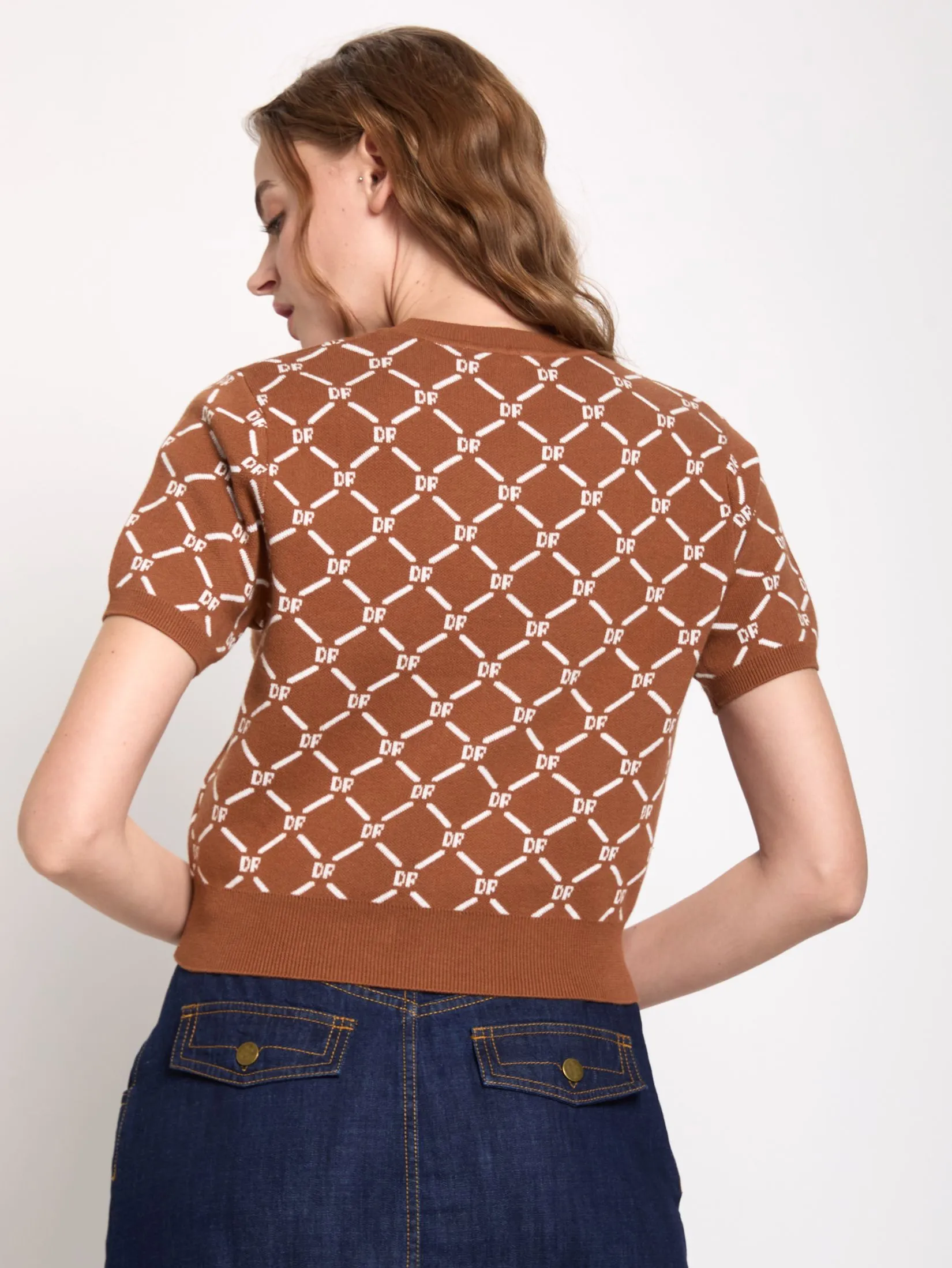 DEFRY 01 Women Blouse Short Sleeves Hem Ribbed 2507EASW081 Brown