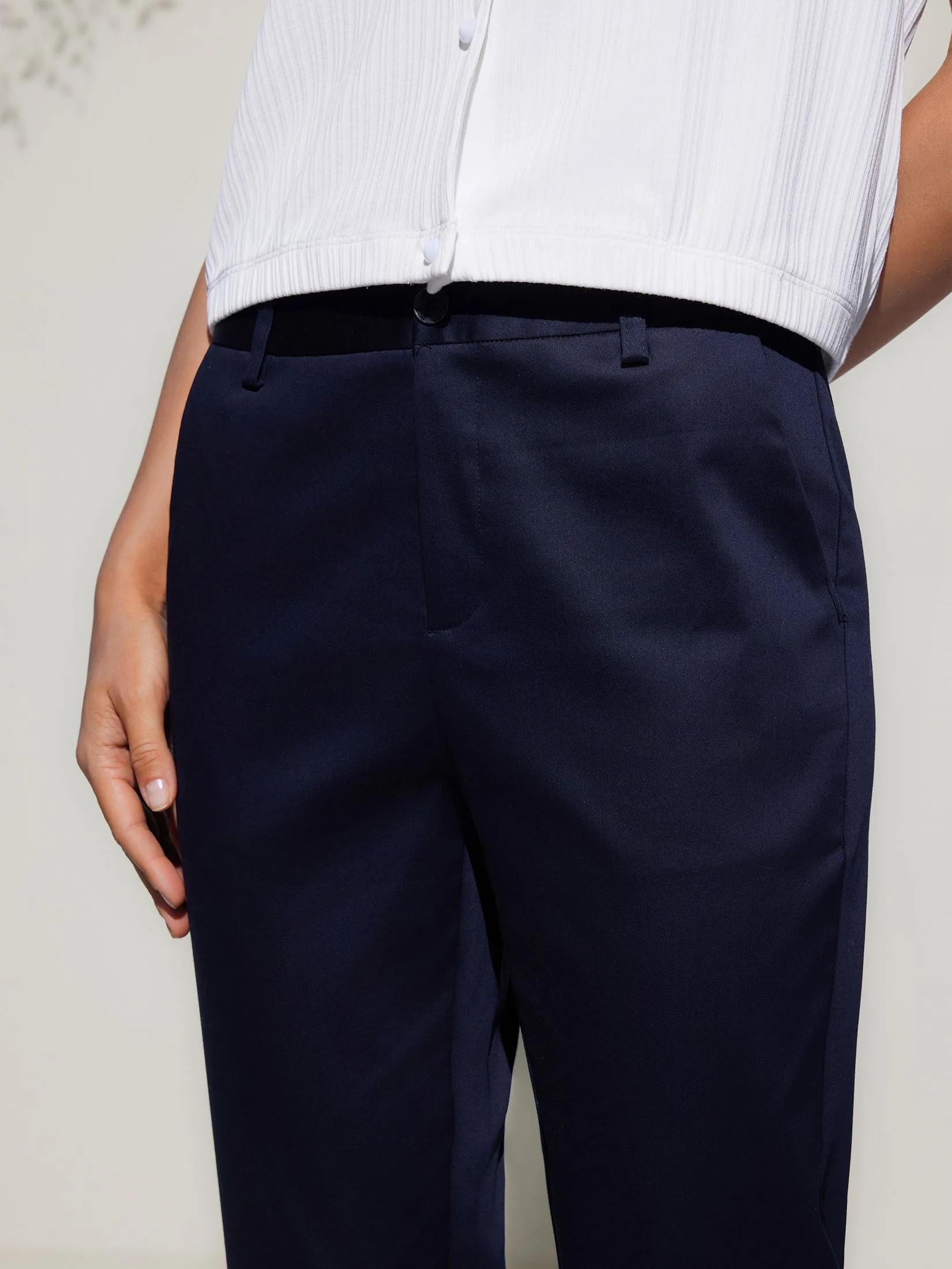 G2000 Women Clothing Cotton Blend Cropped Cigarette Casual Pants  Cropped Cigarette Shape - Navy