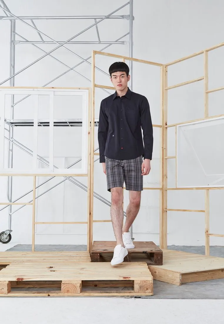 BROWNE & CO. Navy Classic Collar Long Sleeves Shirt with Pocket