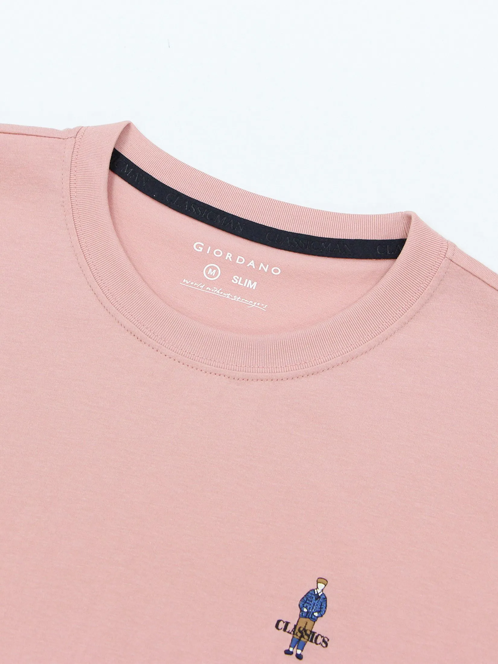 GIORDANO Men's Slim Cotton Embroidery Tee (Classic Man) Rose tan