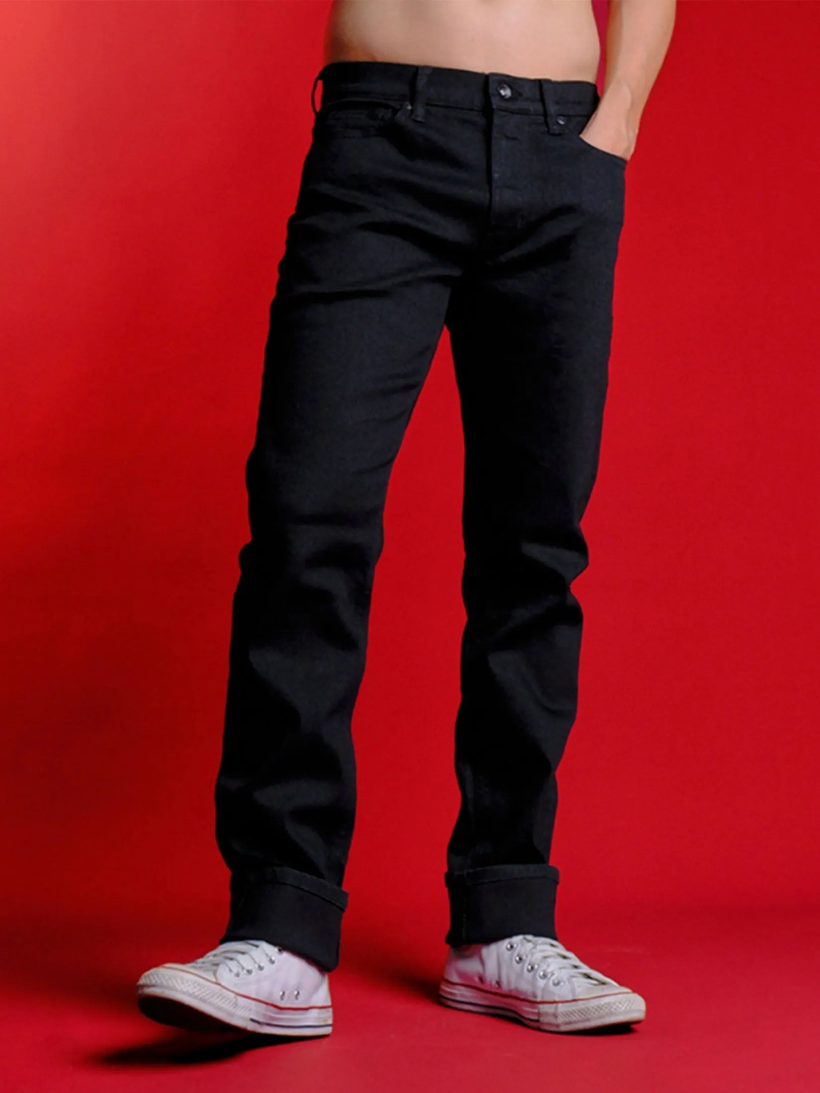 ERA-WON Men's Denim Slim Jeans Black legend