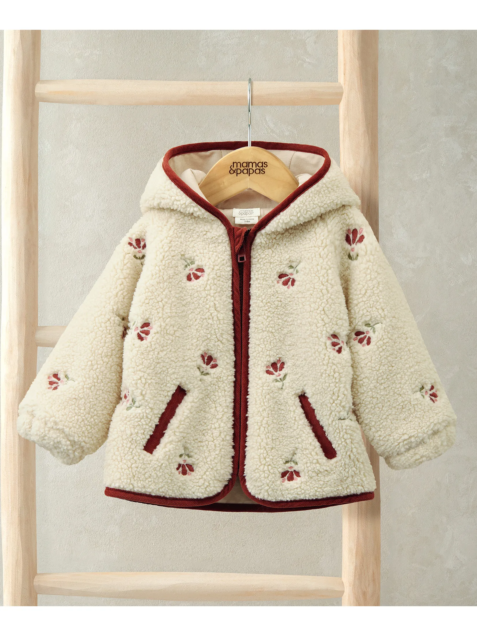 MAMAS & PAPAS Girl Toddler Borg Jacket Embroidered Cream