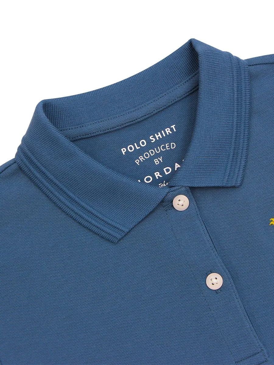 GIORDANO Women's Slim Pique Embroidery Bold Polo (3D Lion) Mallard Blue