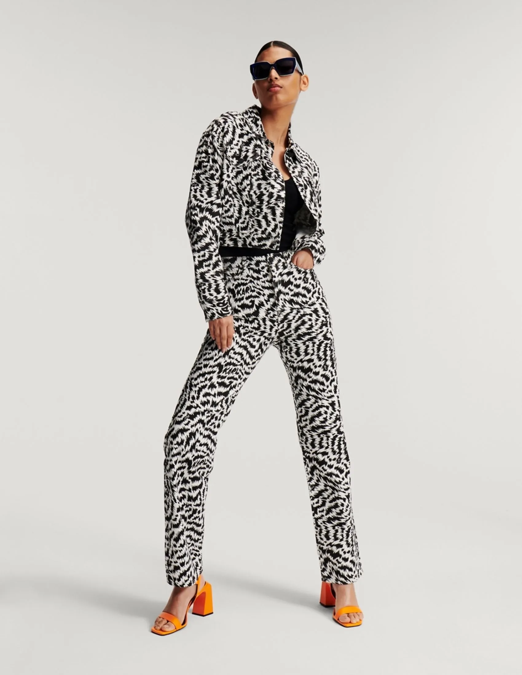 KARL LAGERFELD RTW-2 BW AOP WOMEN DENIM PANTS ELEKTRIKA BLACK/WHITE