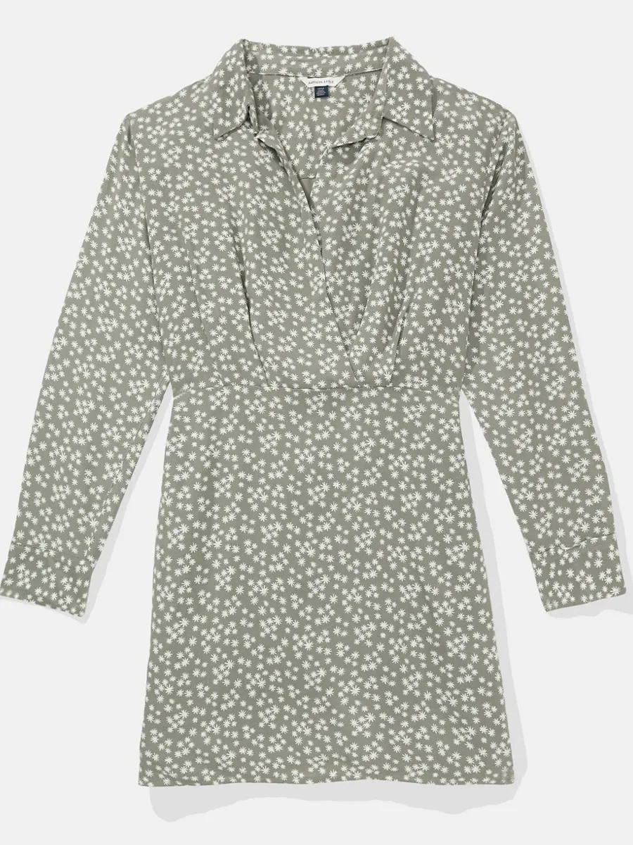 AMERICAN EAGLE WOMEN LS FAUX WRAP MINI 309 OLIVE Size - L