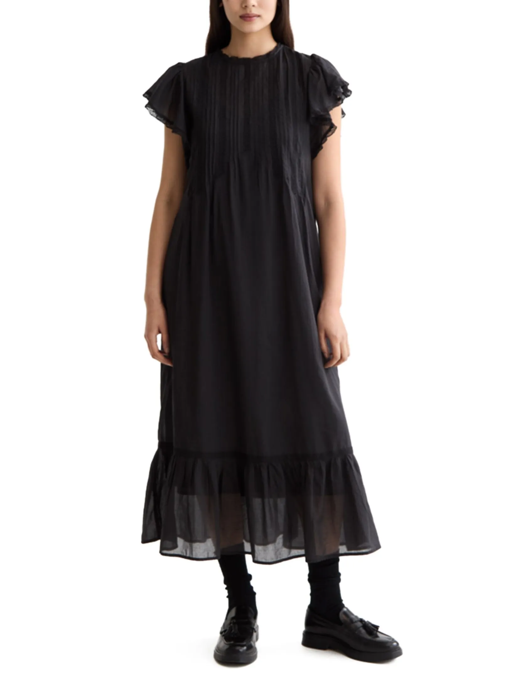 SCOTCH&SODA Women Maxi Dress With Pleated Lace Details Meteorite