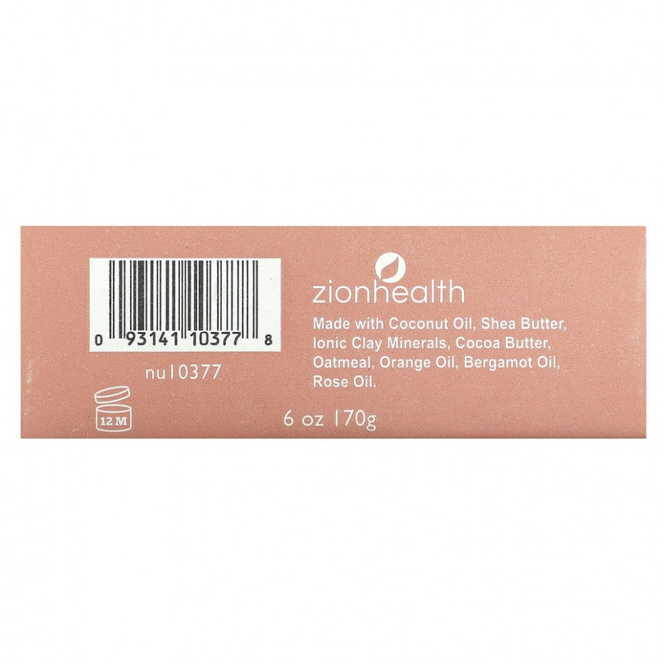 Zion Health, Мыло с древней глиной, бергамот и роза, 170 г (6 унций)