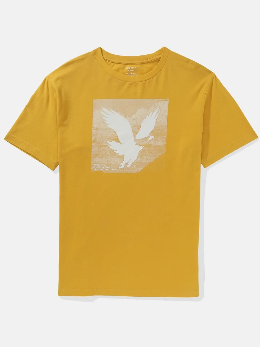 AMERICAN EAGLE MEN G SS CORE BRAND SET IN TEE- PC DYE + SERIOUSLY SOFT WASH 709 GOLD