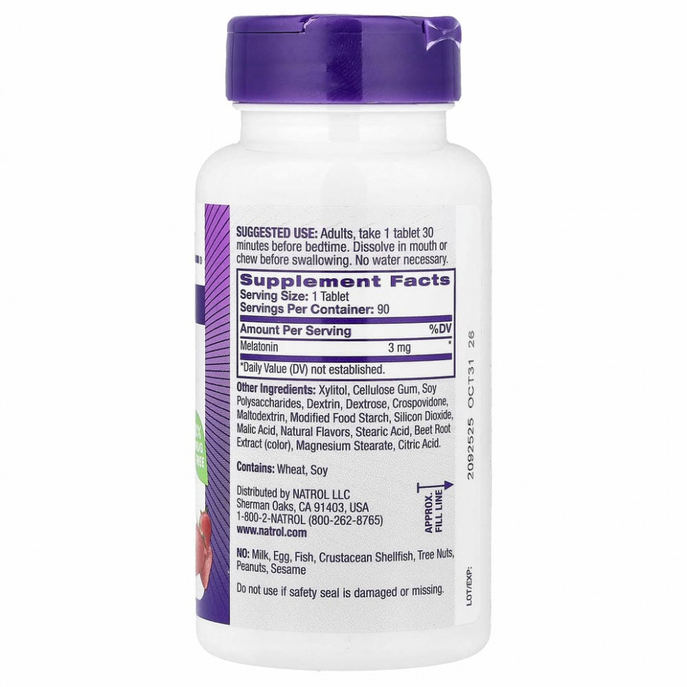 Natrol, Мелатонин, быстрорастворимые, клубника, 3 мг, 90 таблеток