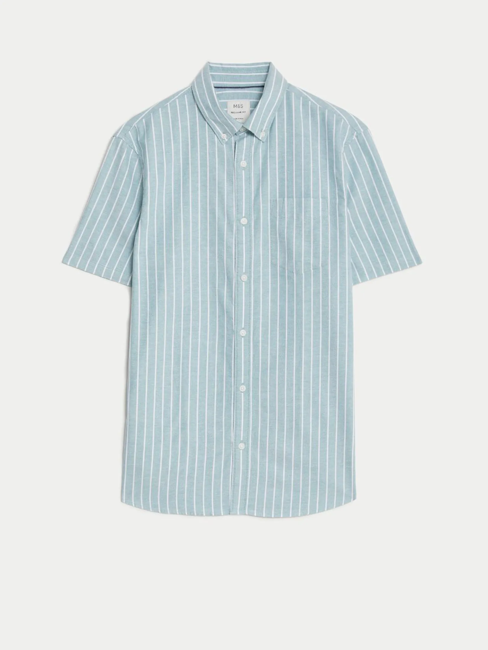 MARKS & SPENCER Men Shirt Pure Cotton Striped Oxford J4_Green Mix