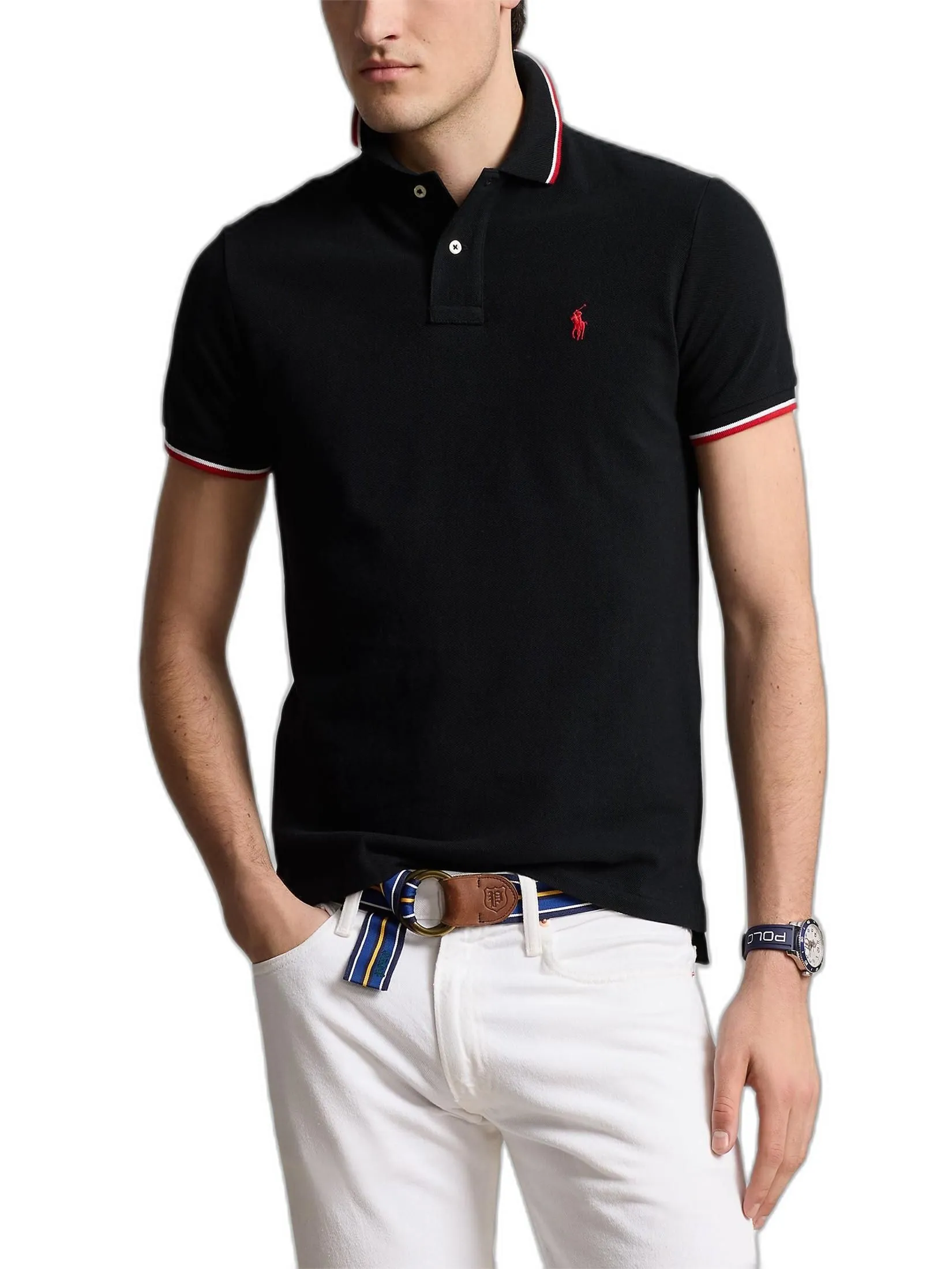 POLO RALPH LAUREN Men Polo-Custom Slim Fit Mesh Polo Shirt MNPOKNI1N821359-Black