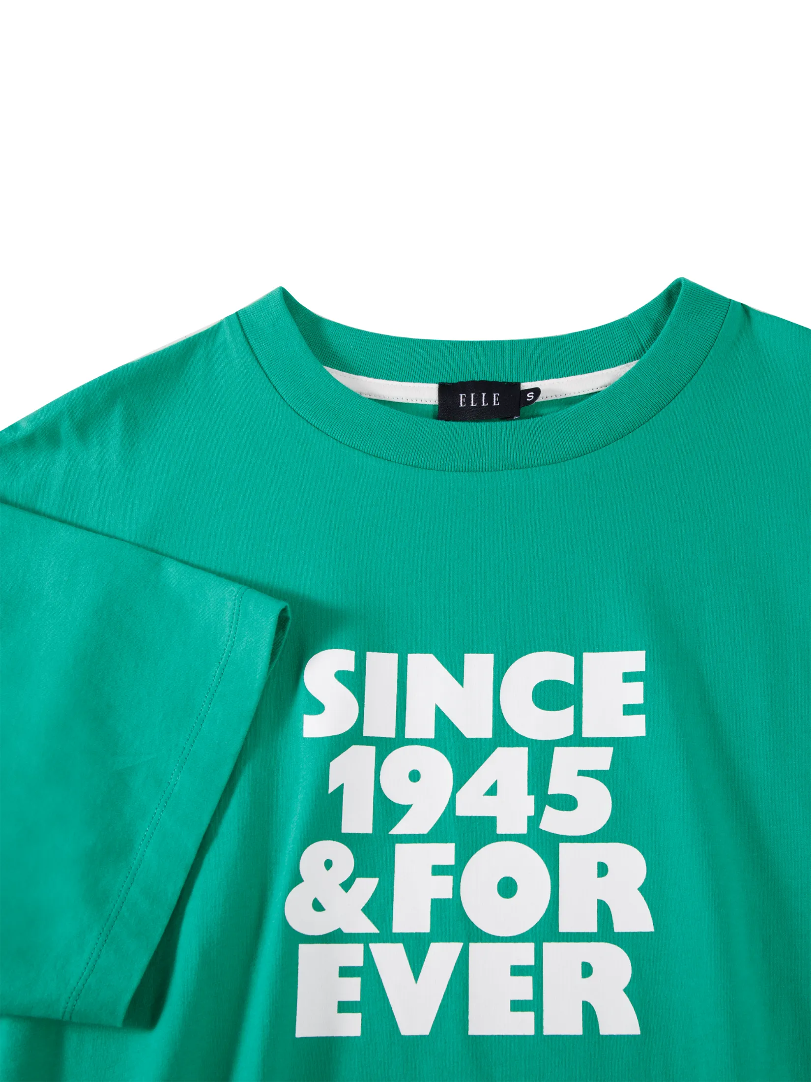 ELLE UNISEX Short Sleeves Oversized Cotton T-Shirt with Graphic Print W3K722 - Green | ELLE 80 YEARS LIMITED EDITION