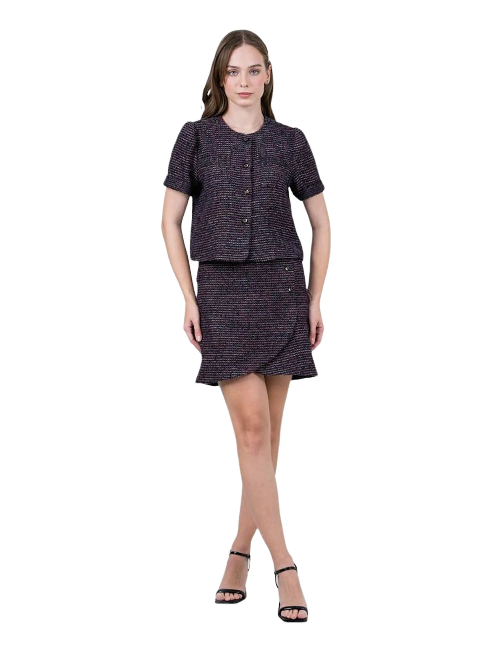 AMILA Women Skirt Wool Tweed Black
