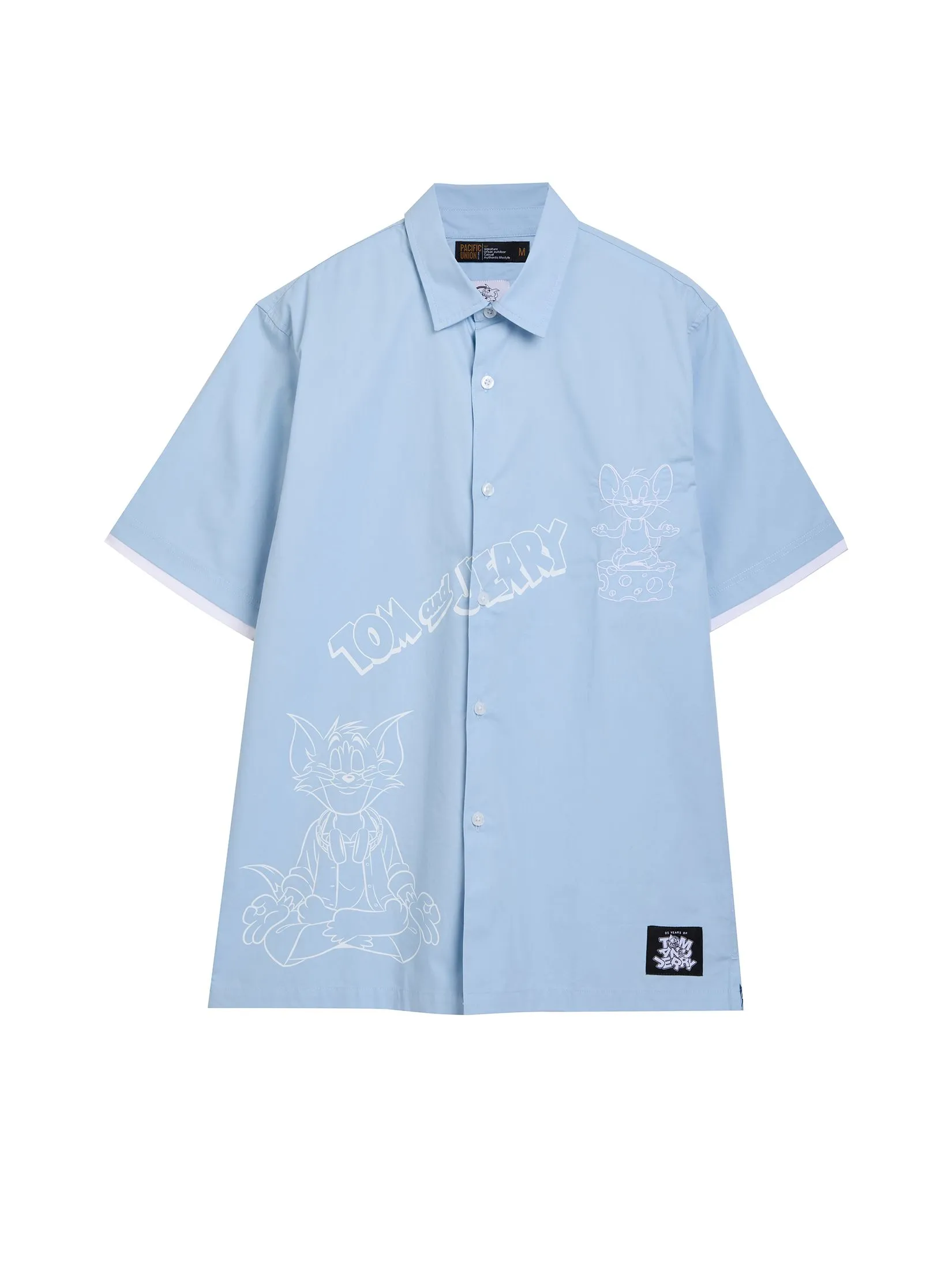 PACIFIC UNION Men Shirt Short Sleeve Oversize Tom and Jerry Light Blue