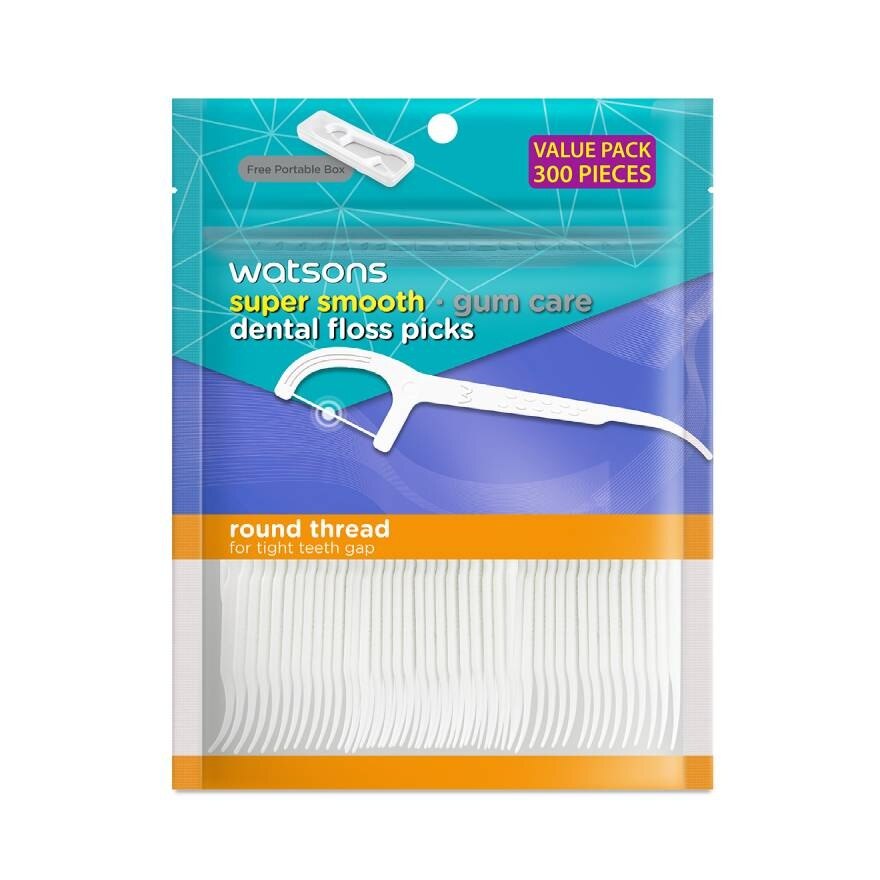 Watsons Super Smooth Round Thread Dental Floss Picks 300s with portable box.