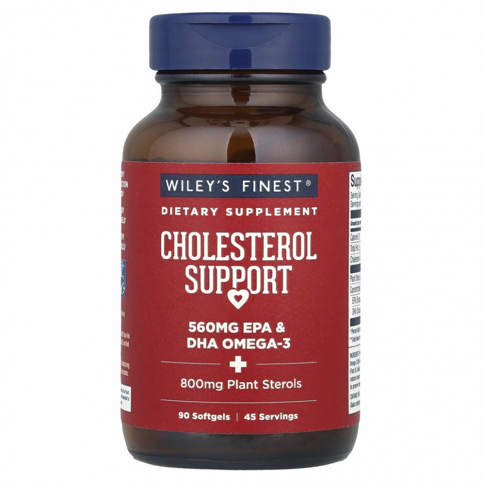 Wiley's Finest, жир дикой аляскинской рыбы, холестериновая поддержка, 800 мг, 90 капсул