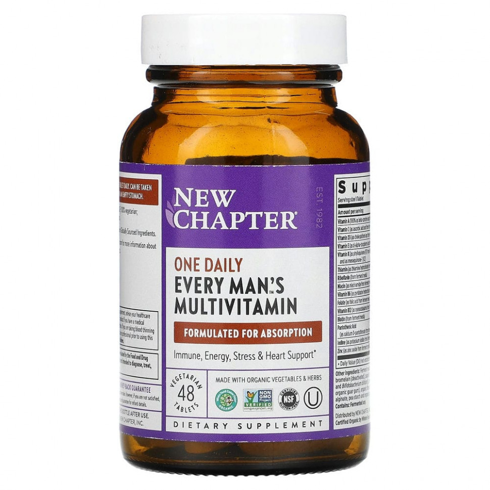 New Chapter, Every Man's, ежедневная мультивитаминная добавка для мужчин, 48 вегетарианских таблеток