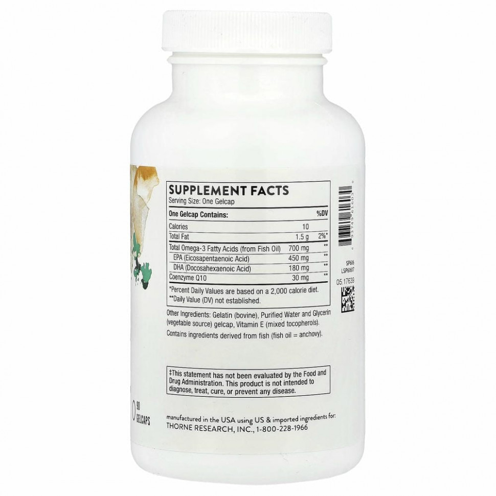 Thorne Research, Омега-3 с коэнзимом Q10, 90 желатиновых капсул