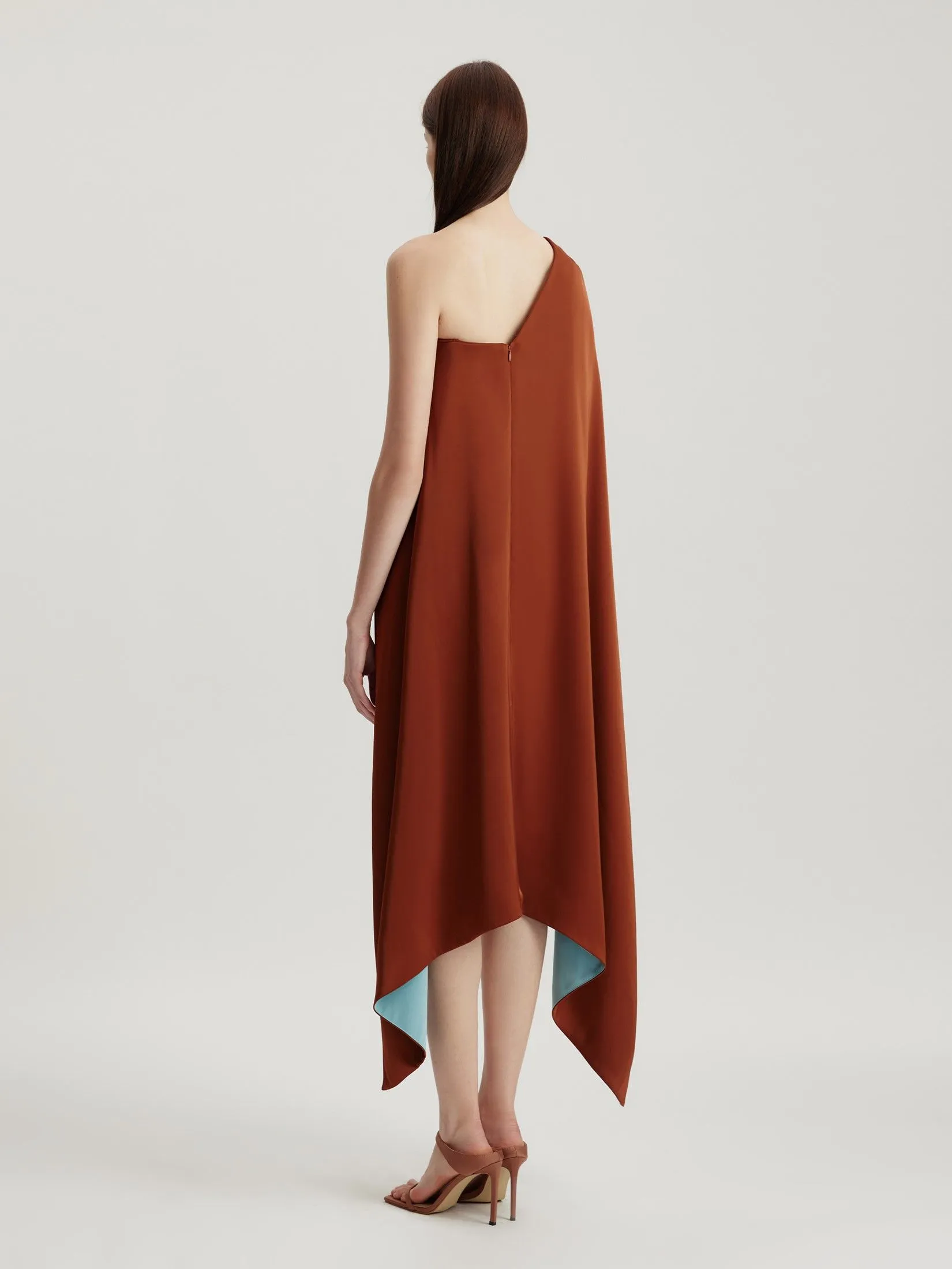 ASAVA ( AW24 ) Isha One-Shoulder Cape Women Dress Brown