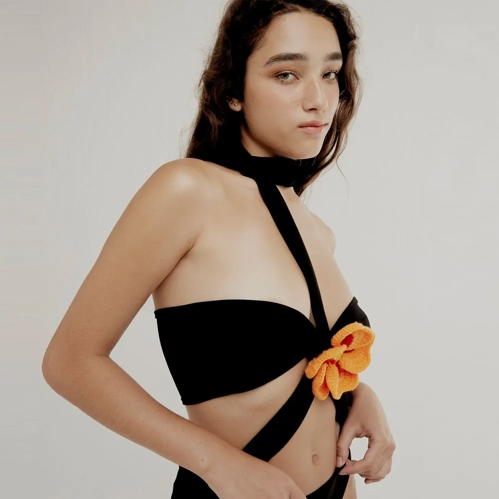 BLACKDOG BKK Black hibiscus scarf bodysuit