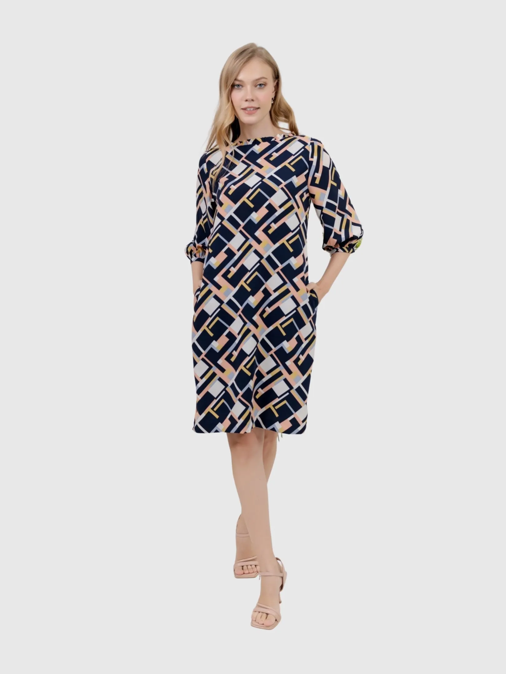 VERONIQA Women Dress Peach Skin Navy Blue