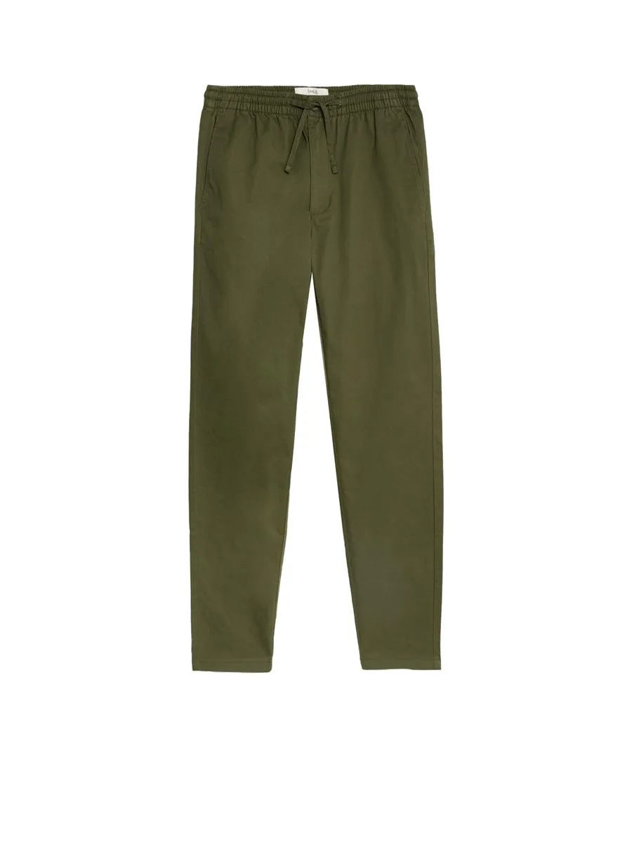 MARKS & SPENCER Men Trousers Tapered Fit Elasticated Waist DQ_Moss