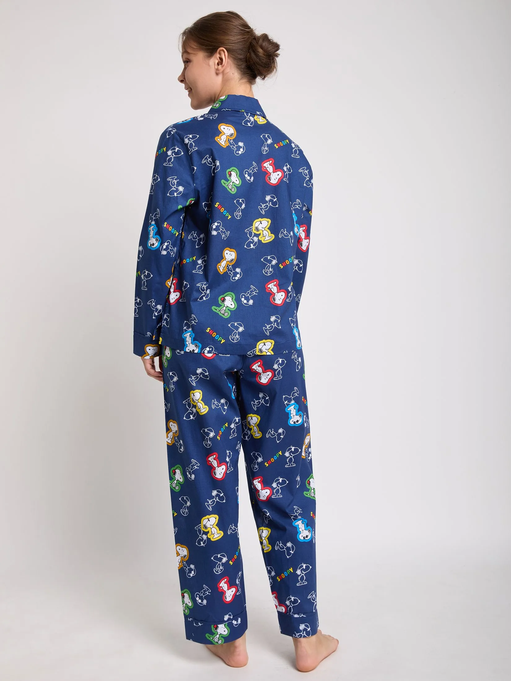 SWEET SENSATIONS Women Pyjamas Set Long Sleeves Shirt + Long Pants Snoopy Print Dark Blue