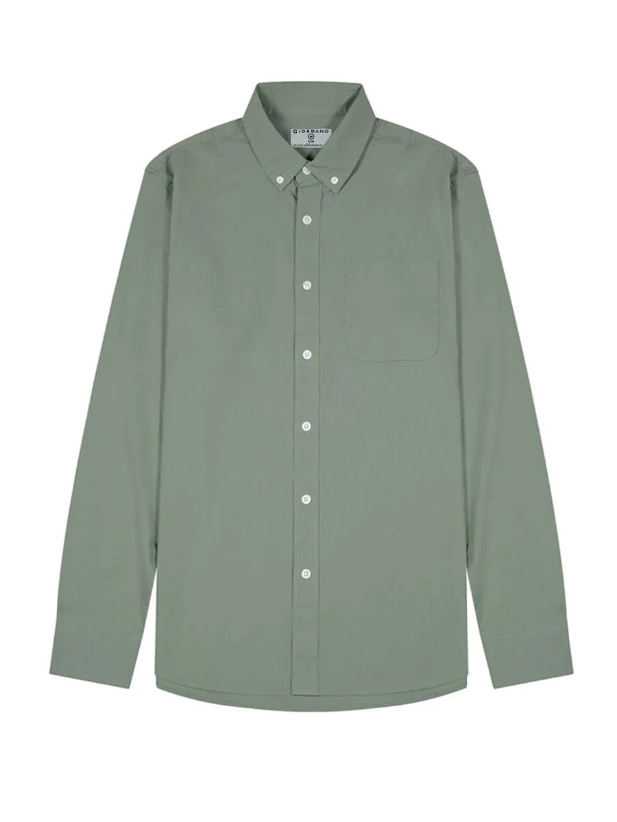 GIORDANO Women's Slim Fit Long Sleeve Stretch Shirt (Poplin) Light Green