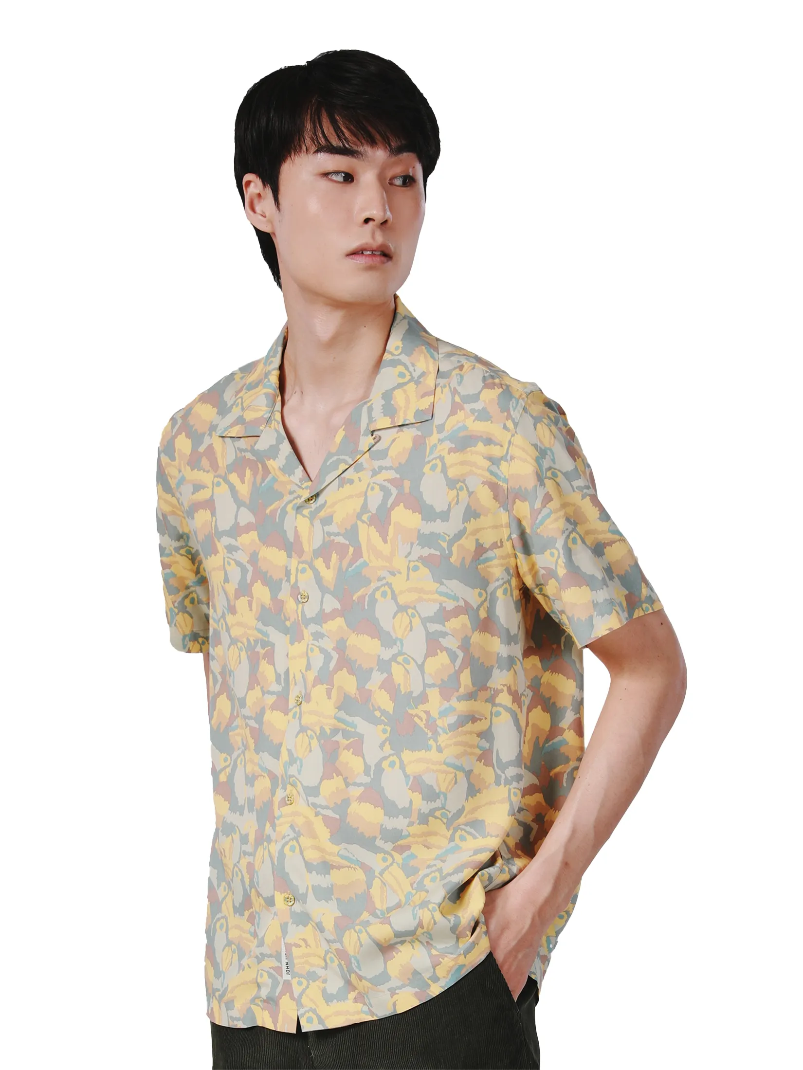 JOHN HENRY Men s Short Sleeves Hawaii Shirts (Relaxed Fit) SONGKRAN FESTIVAL Yellow