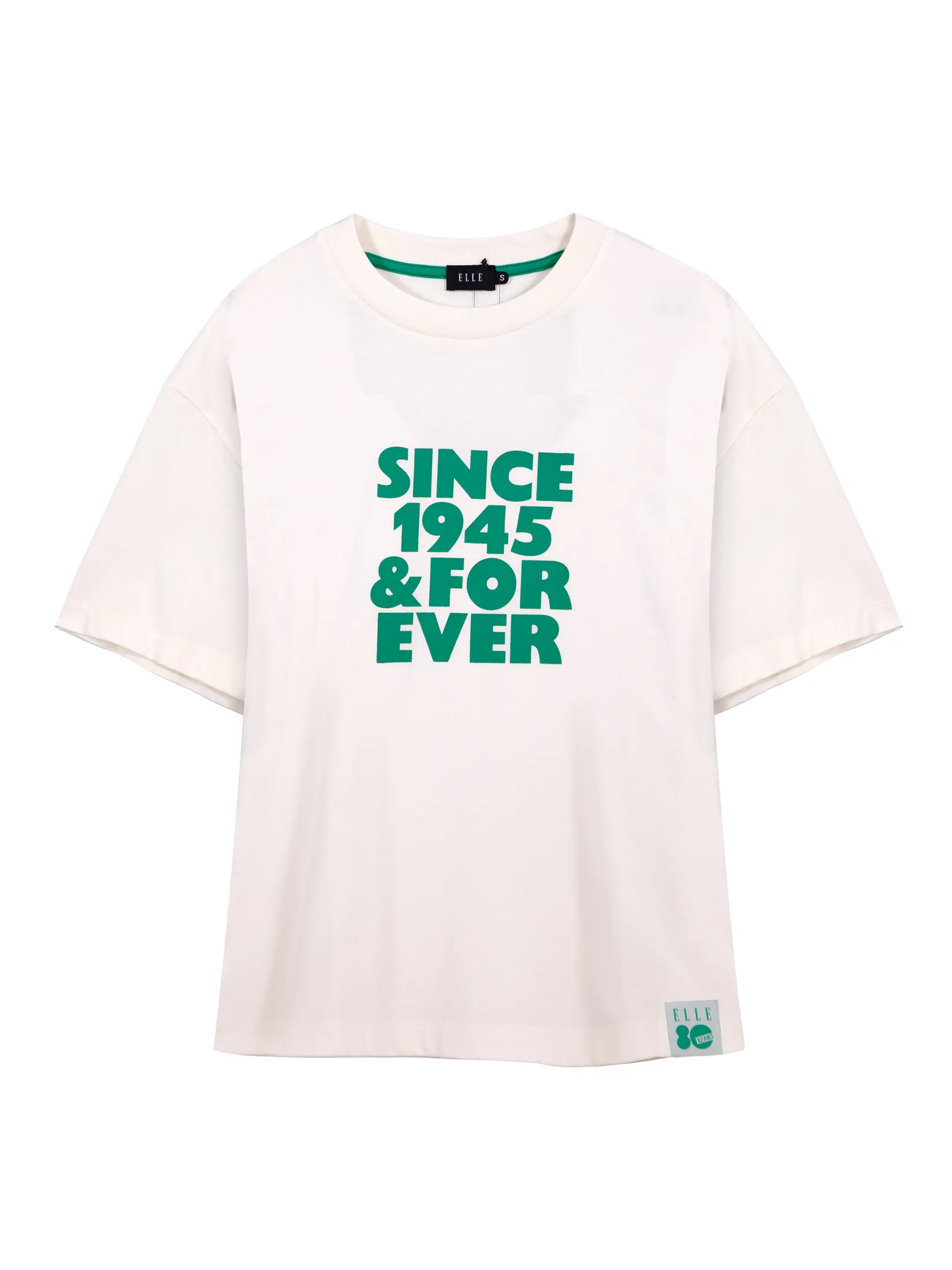 ELLE UNISEX Short Sleeves Oversized Cotton T-Shirt with Graphic Print W3K722 - White | ELLE 80 YEARS LIMITED EDITION