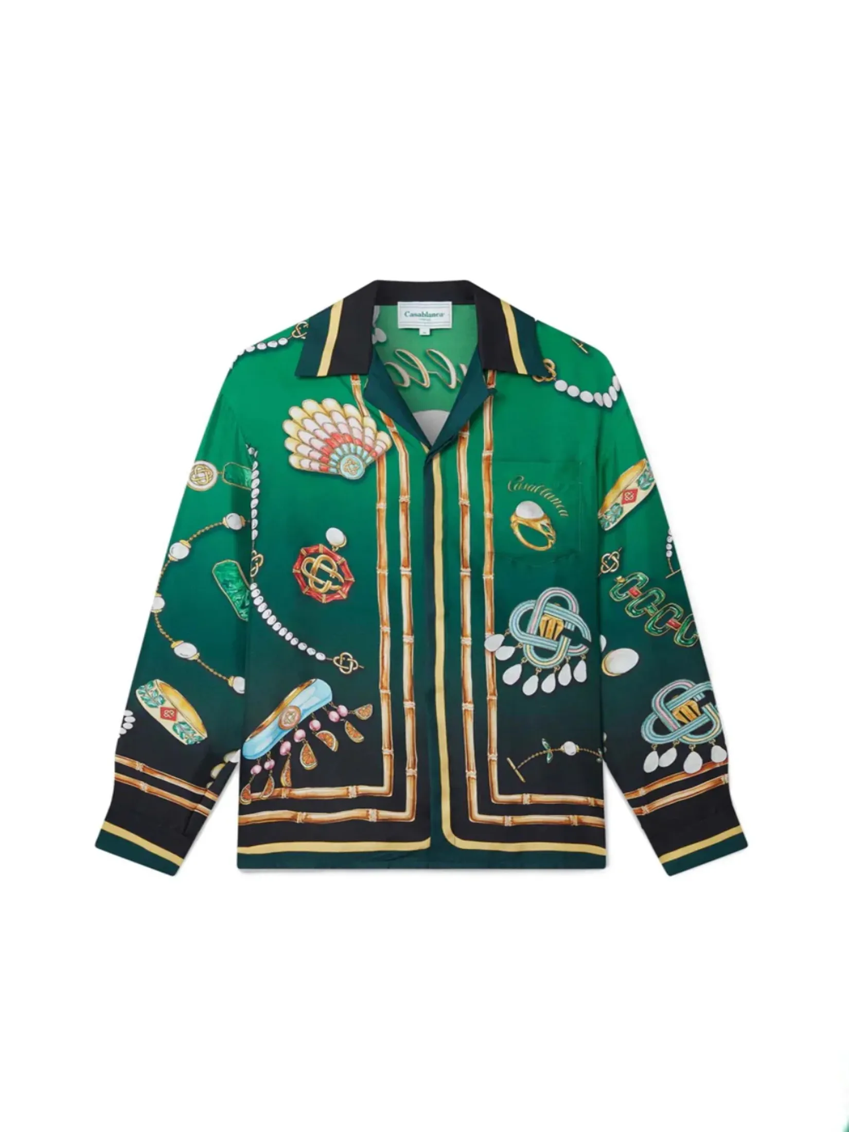 CASABLANCA SILK TWILL CUBAN COLLAR LONG SLEEVE SHIRT IN LA BOITE A BIJOUX