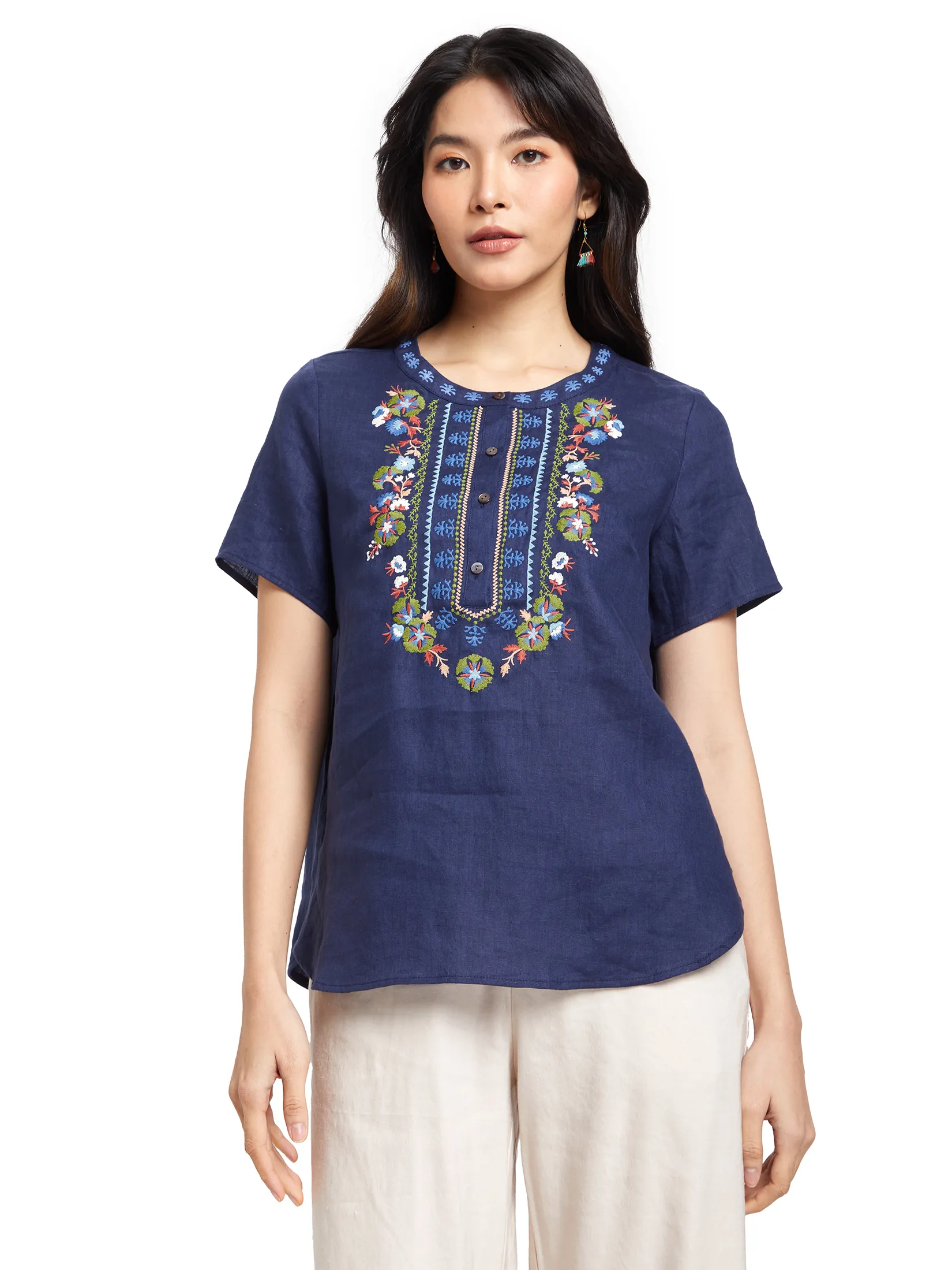 JOURNAL Women Blouse Short Sleeves Round Neck Print
