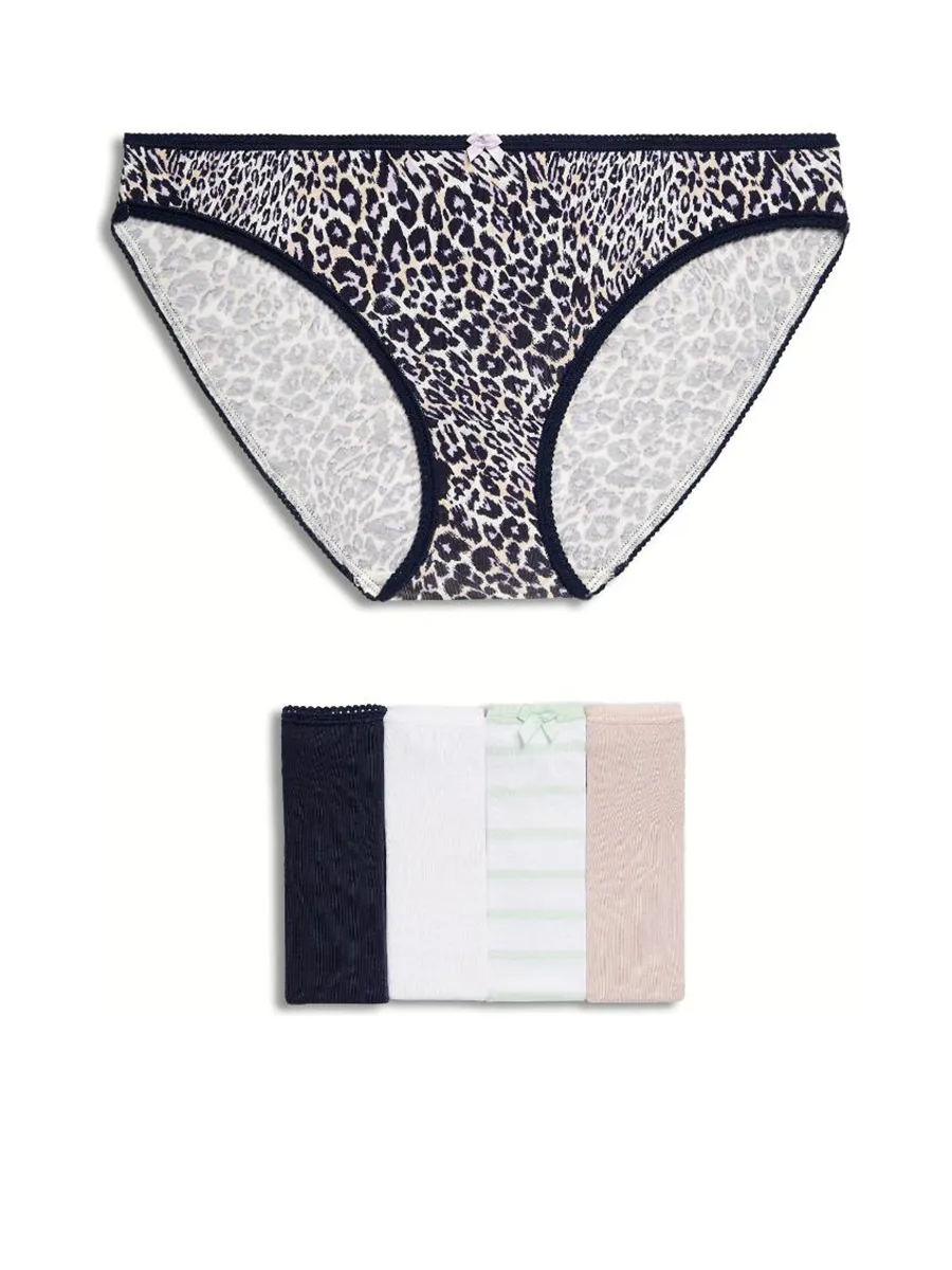MARKS & SPENCER Women Bikini Knickers 5pk Cotton Lycra Multi-Color