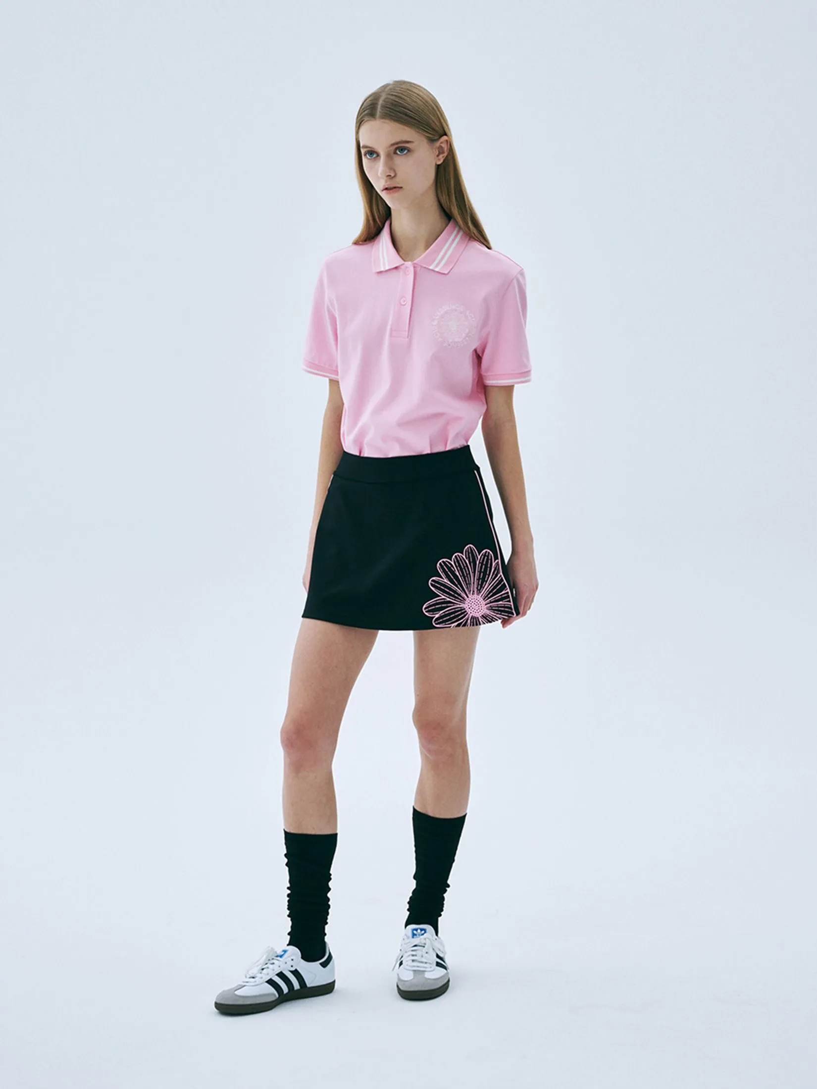 MARDI MERCREDI ACTIF Piquet T-Shirt Emblem Needlework Pink Ivory F