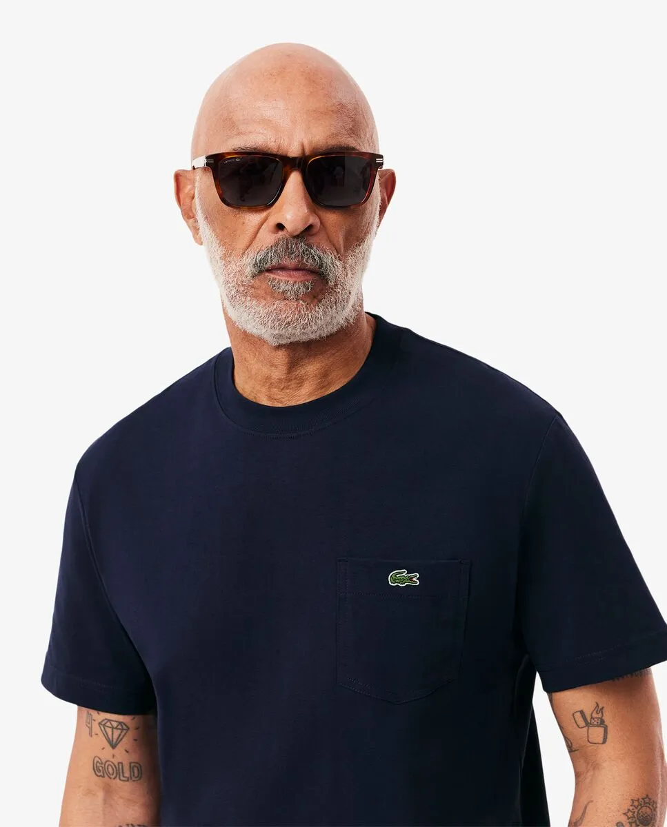 LACOSTE Cotton T-Shirt With Breast Pocket Blue