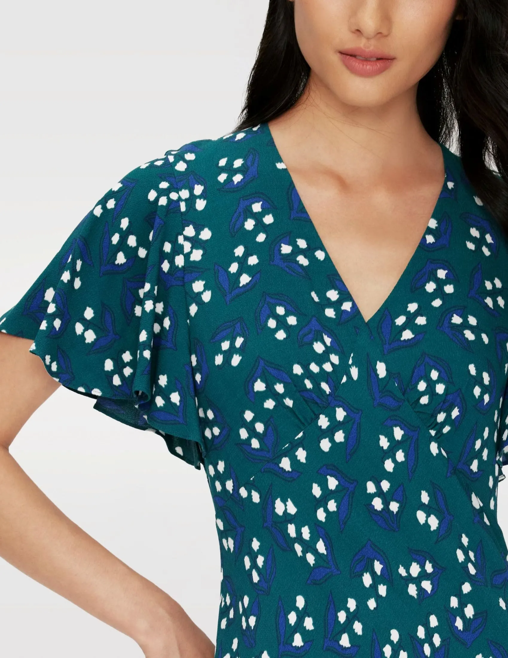 DIANE VON FURSTENBERG DVF CECELIA DRESS LILY OF THE VLY LG SEA GLASS