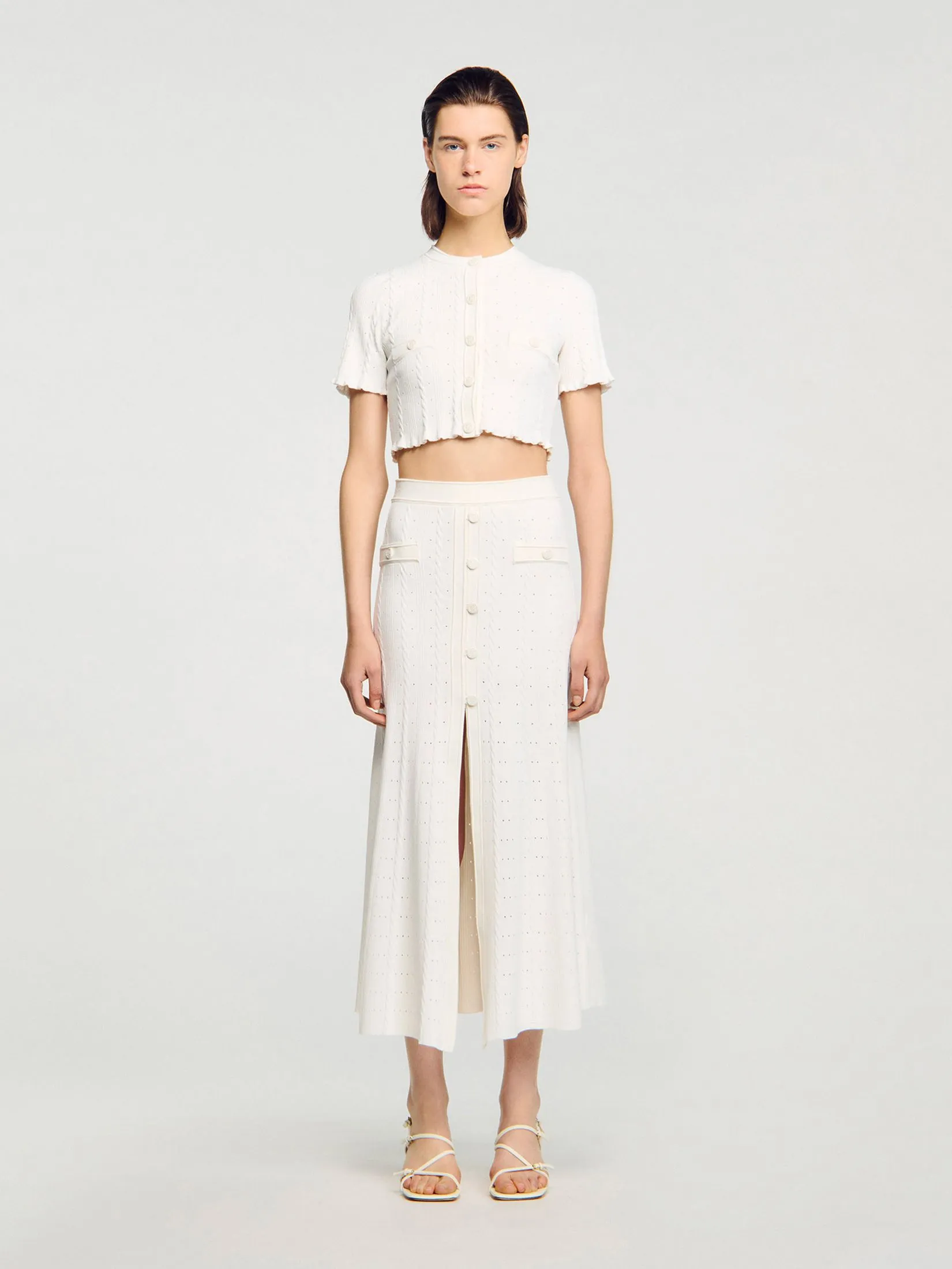 SANDRO Pointelle Knit Maxi Skirt