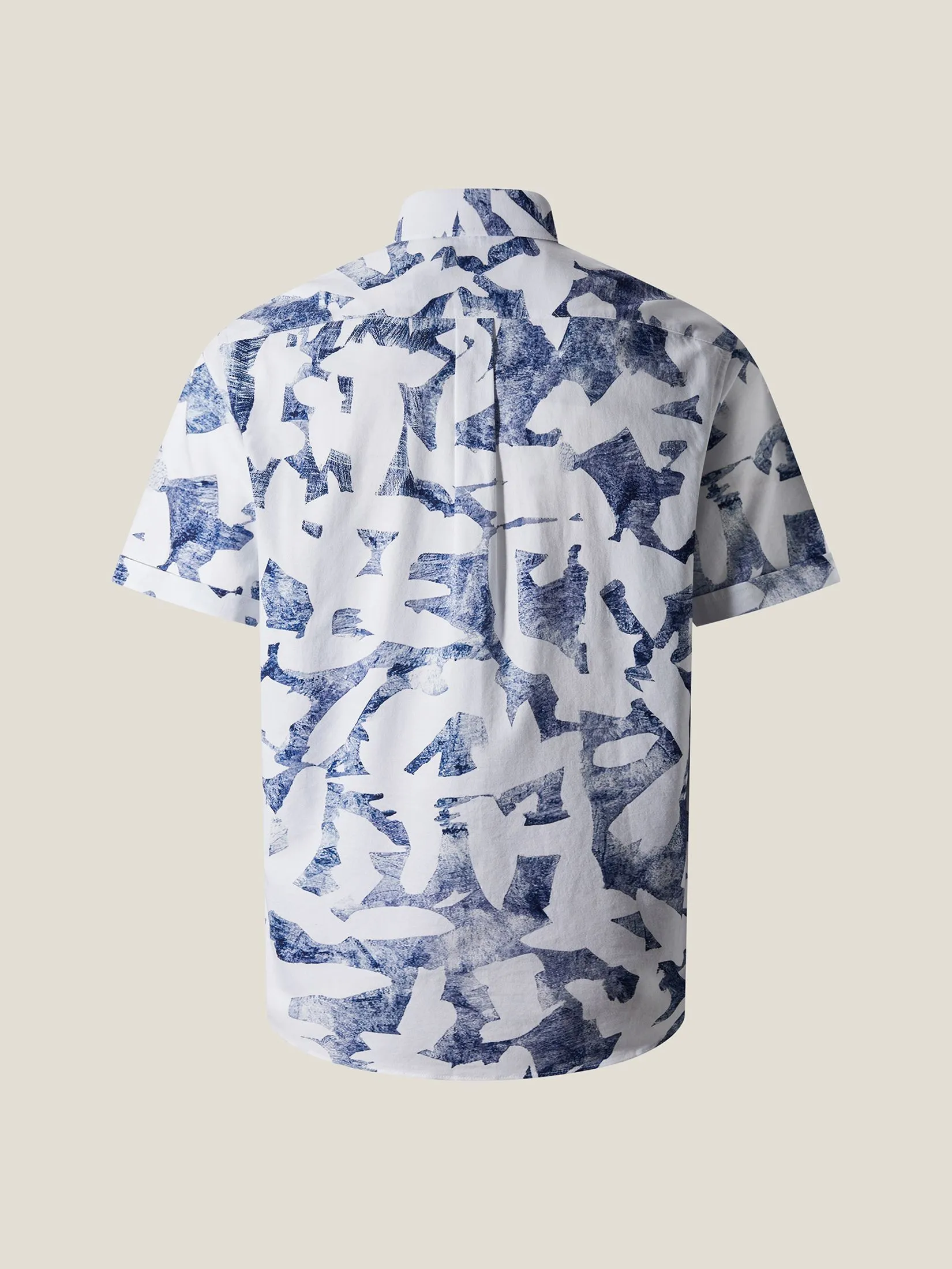 G2000 Men Clothing Cotton Digital Print Oxford Short Sleeve Casual Shirt  Comfort Fit - White