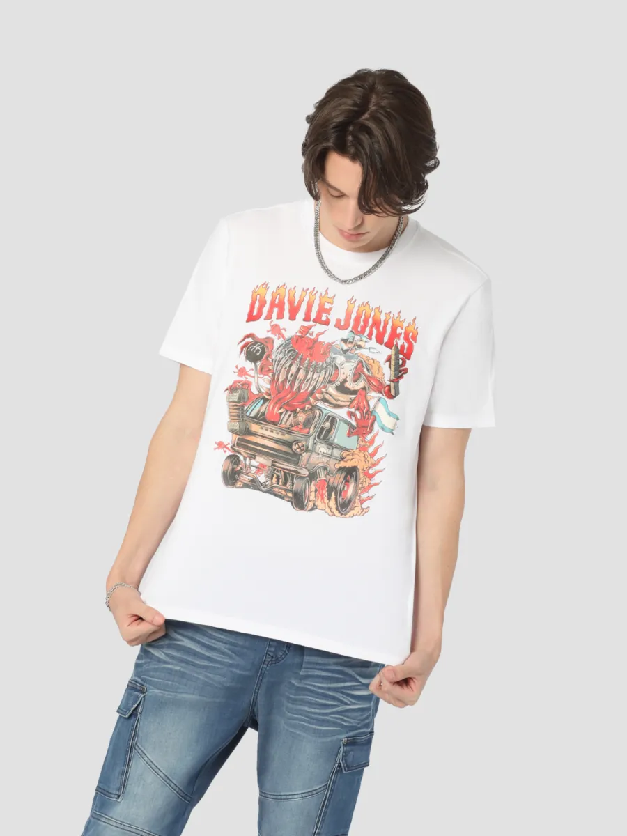 DAVIE JONES Men's Graphic Regular Fit T-Shirt White