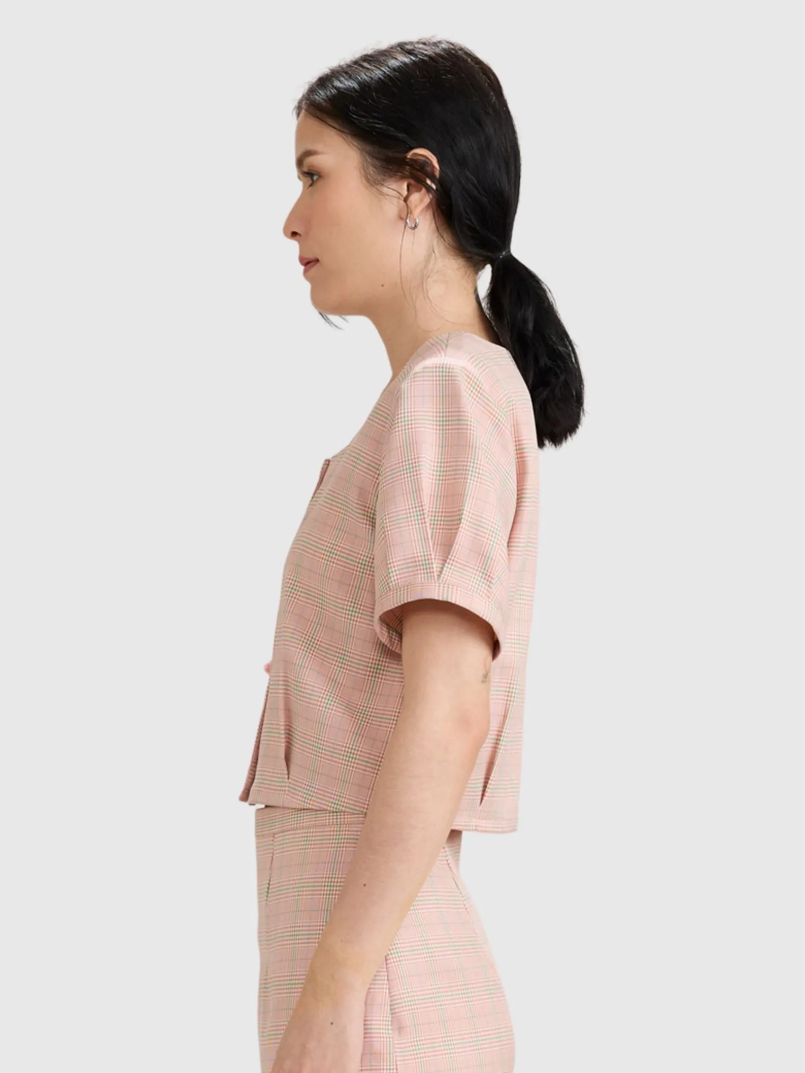 AMILA Women Blouse Short Sleeves Chack Spun Rose Red