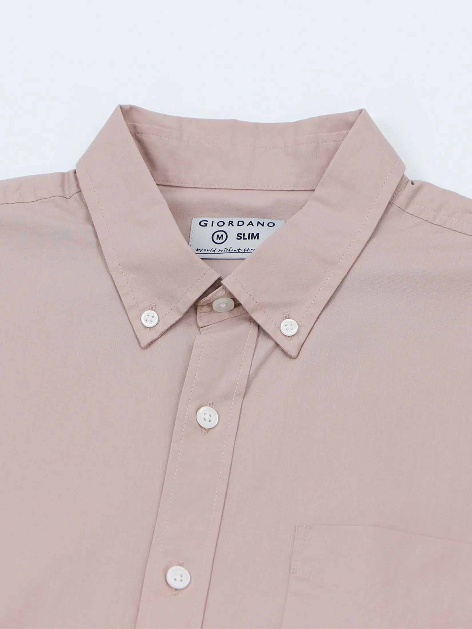 GIORDANO Men's Slim Fit Long Sleeve Stretch Shirt (Poplin) LT Brown