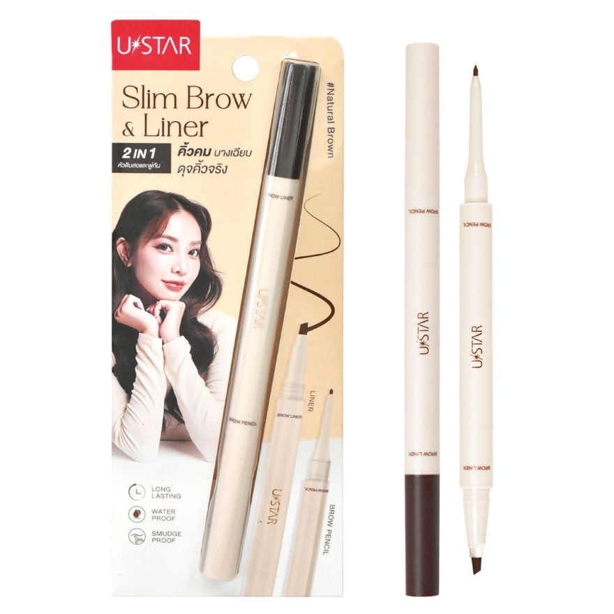 Ustar 2In1 Slim Brow Pencil  Liner 0.57g. Natural Brown - Natural Brown