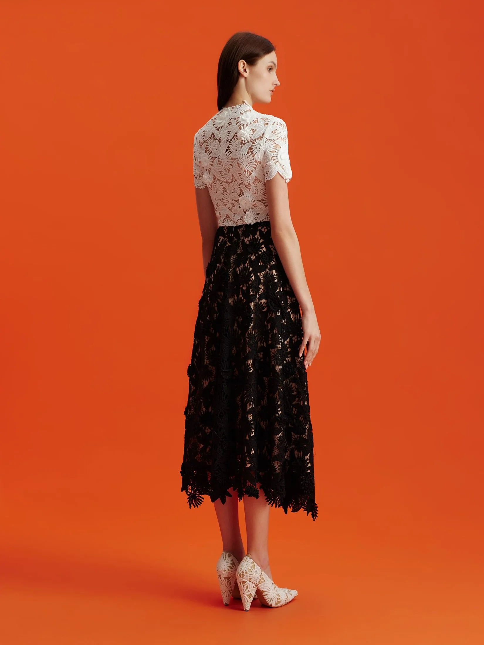 ASAVA ( AW24 ) Octavia Floral-lace Fit-and-flare Women Dress White Black