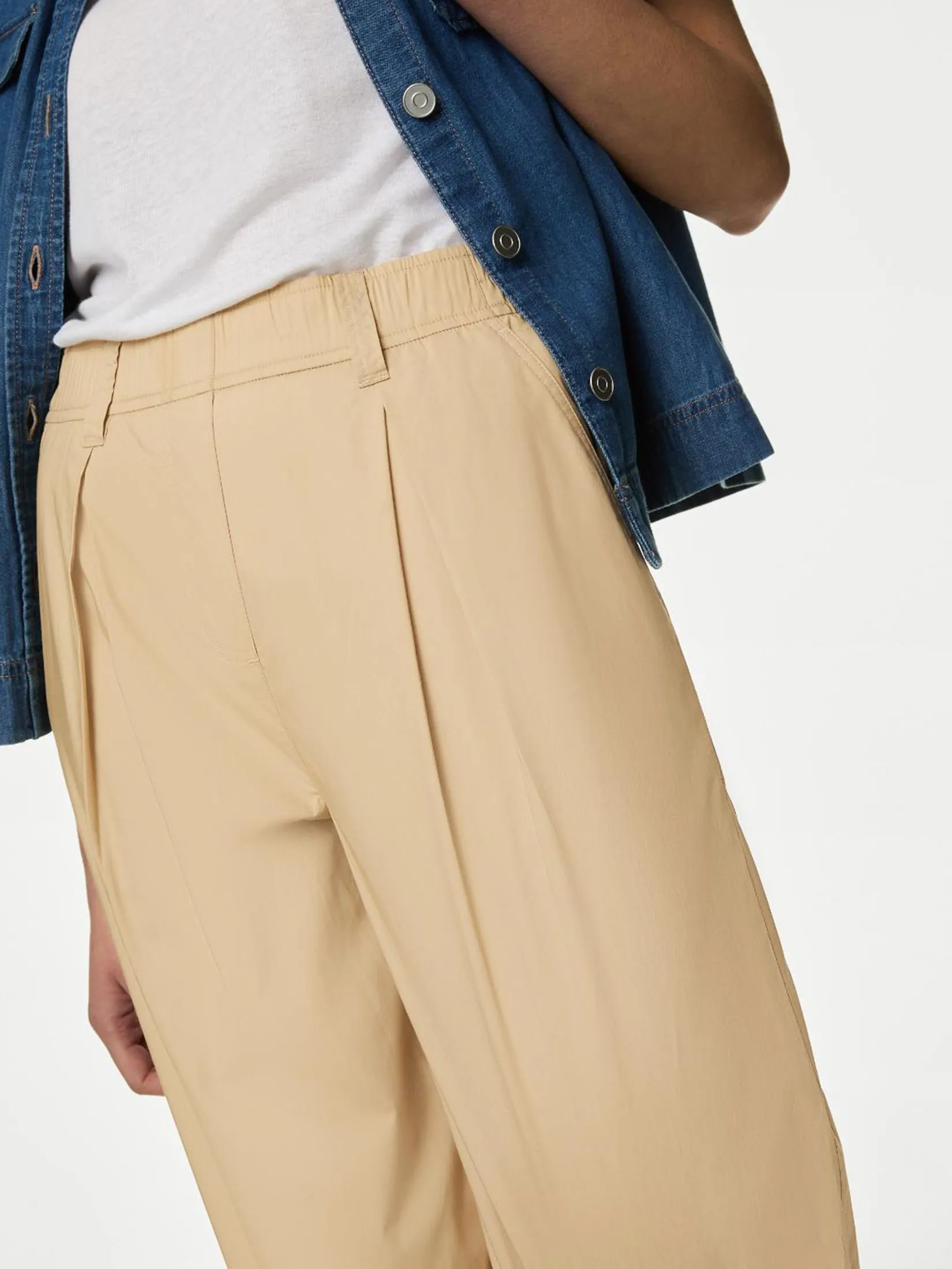 MARKS & SPENCER Women Trousers Pull On Straight Leg Pure Cotton