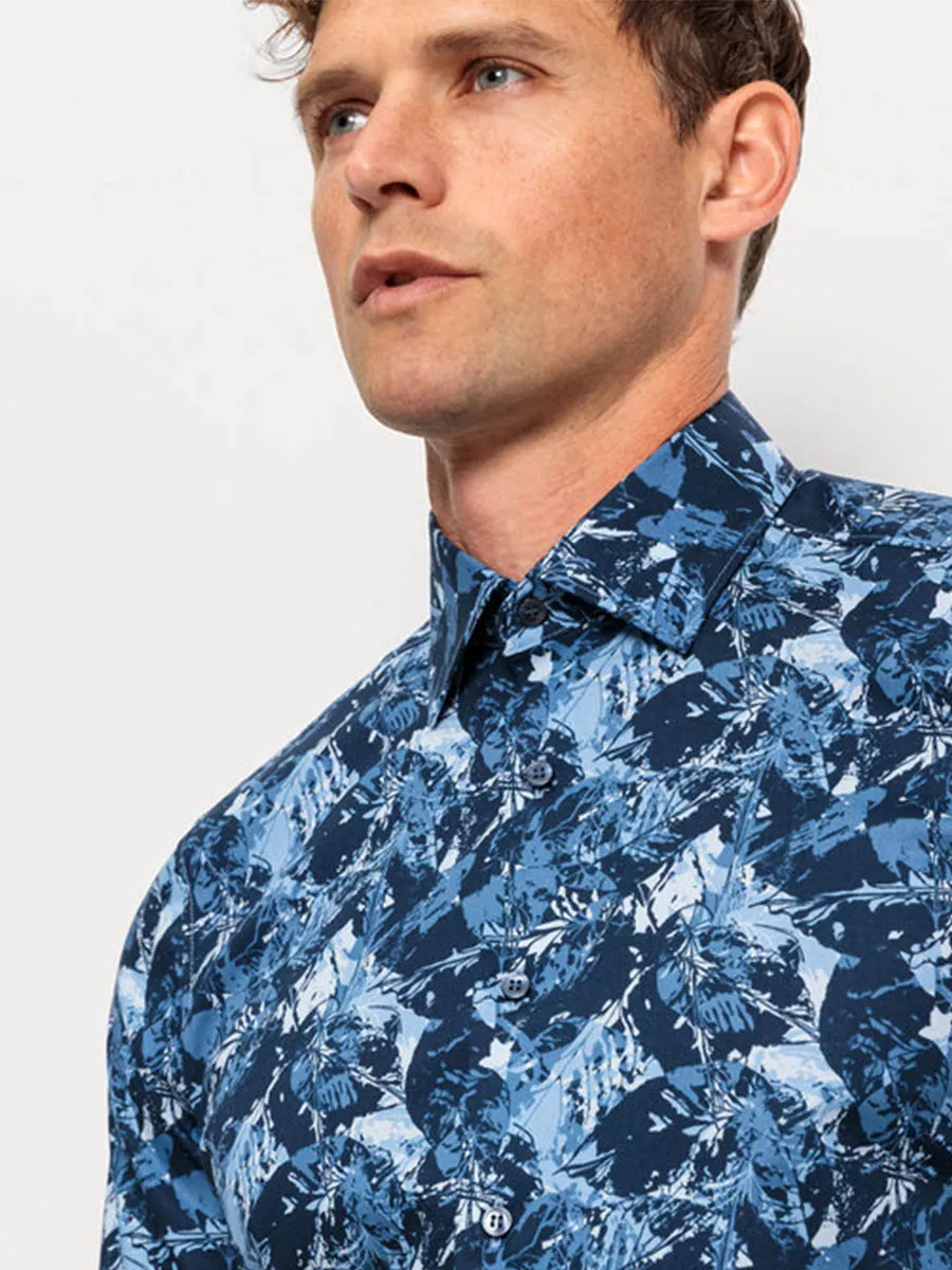 OLYMP MEN SHIRT LONG SLEEVES BUSINESS SHIRT BODY FIT BLUE GRAPHIC PRINT