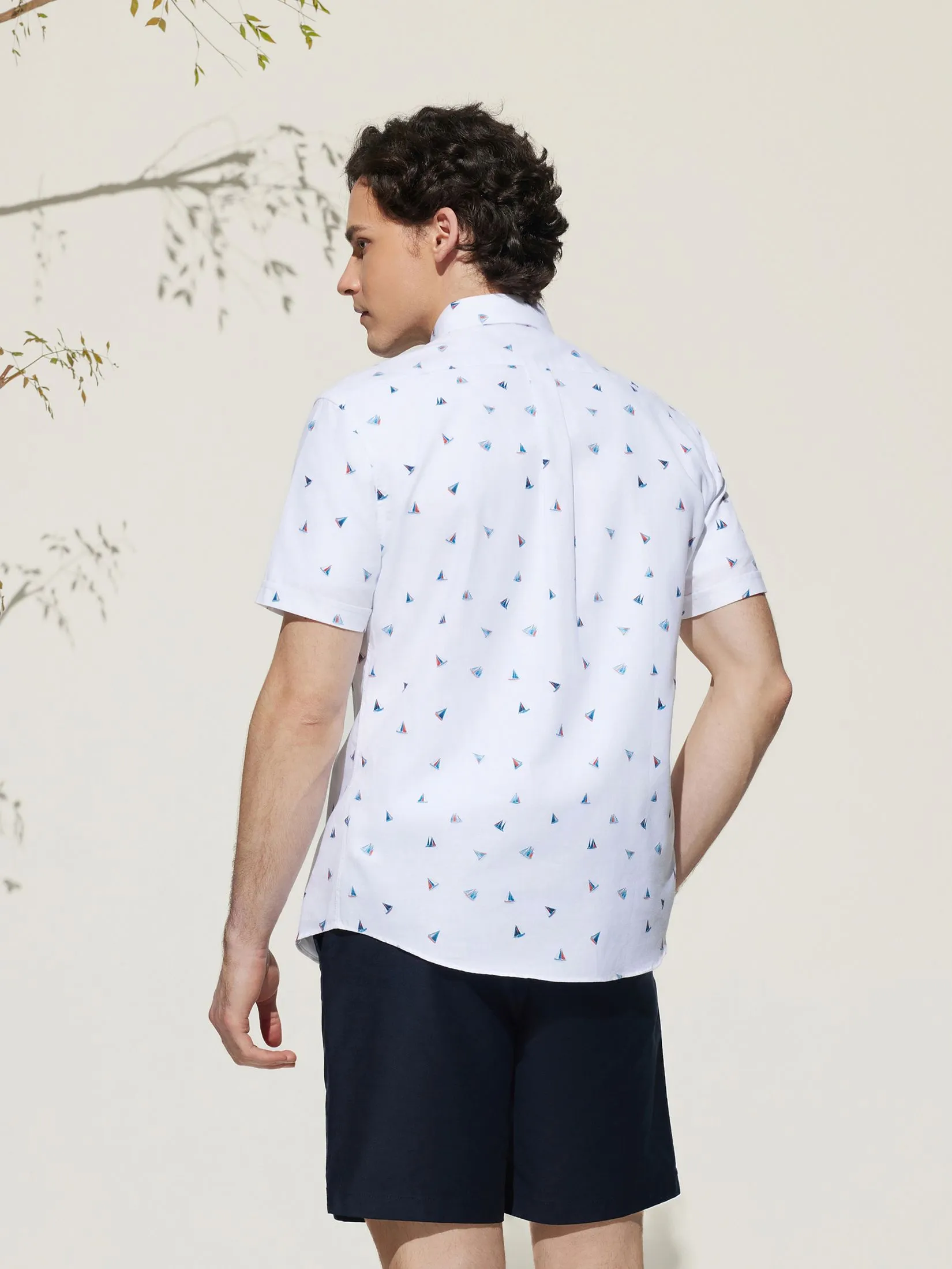 G2000 Men Clothing Cotton Digital Print Oxford Short Sleeve Casual Shirt  Smart Fit - White